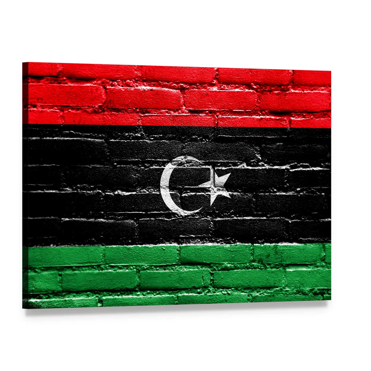 Libyan Flag on Brick Canvas Wall Art, single panel gallery wrapped canvas, angled product view