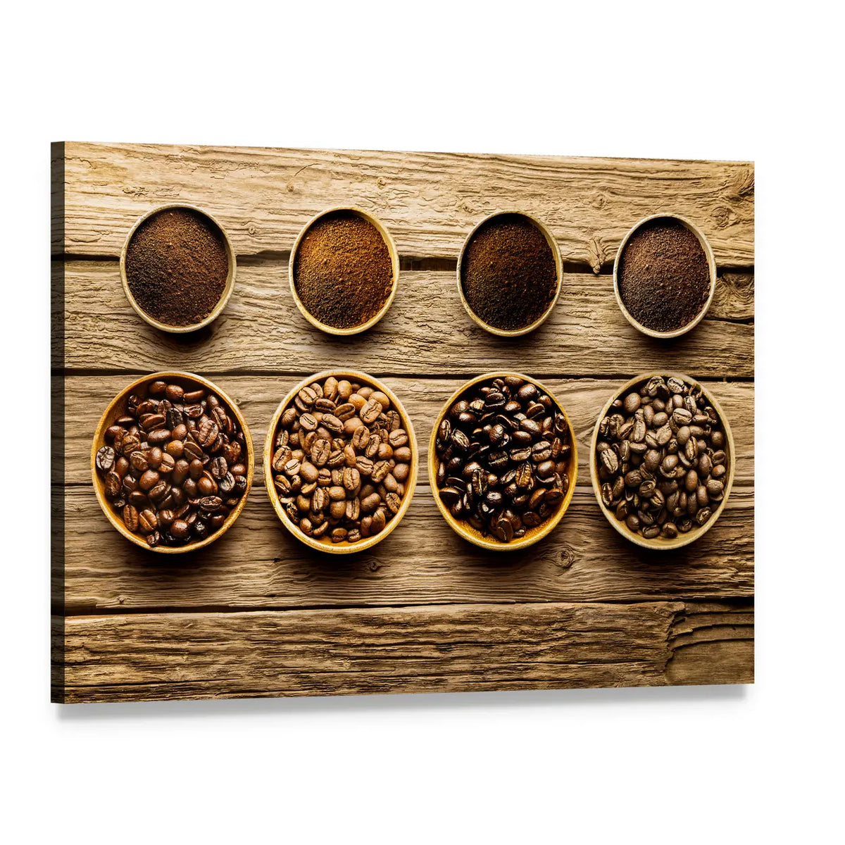 Coffee Beans and Ground Coffee Canvas Wall Art, single panel gallery wrapped canvas, angled product view