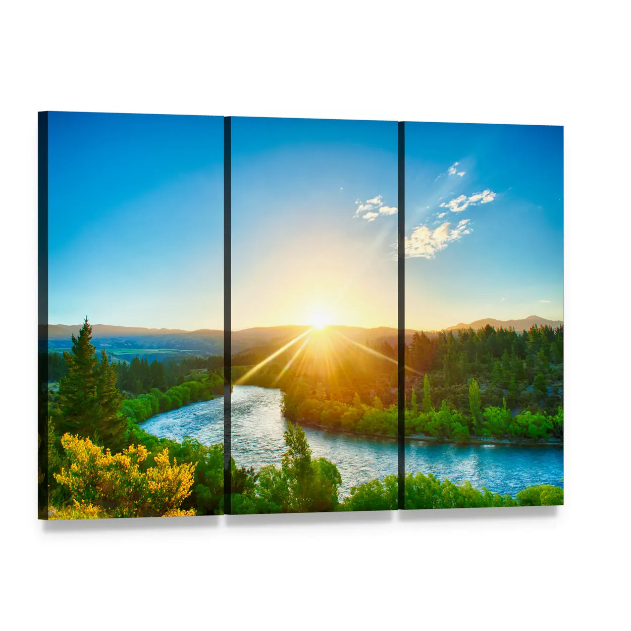 Sunrise Over River Clutha Canvas Wall Art, 3 panel 3 Horizontal layout gallery wrapped canvas set, angled product view