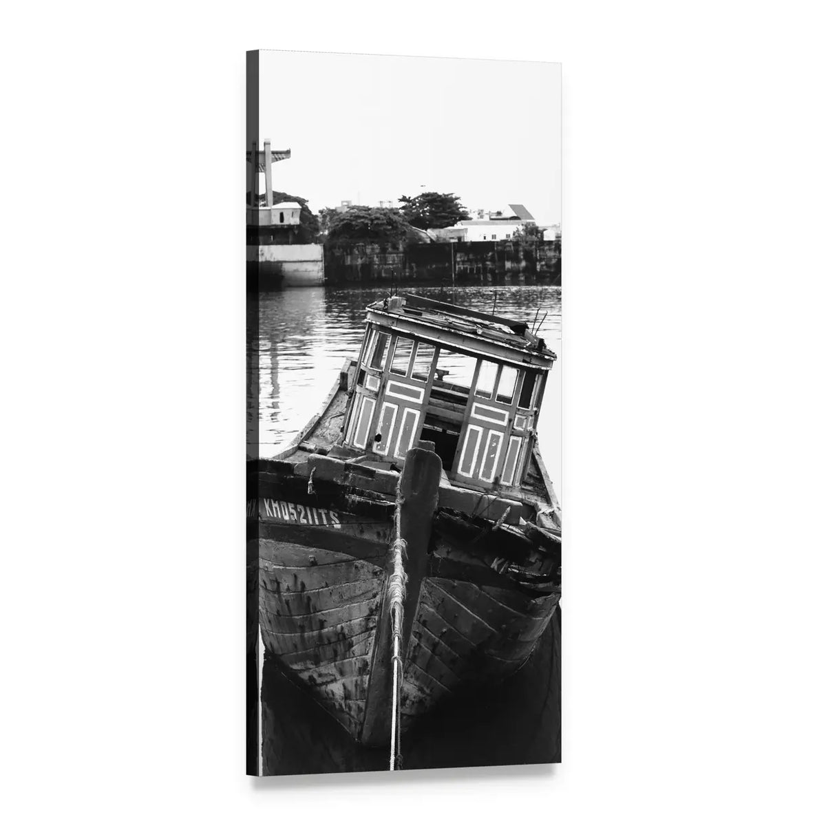 Vintage Sail Boat in Vietnam Vertical Canvas Wall Art, 1 panel 1 Vertical layout gallery wrapped canvas set, angled product view