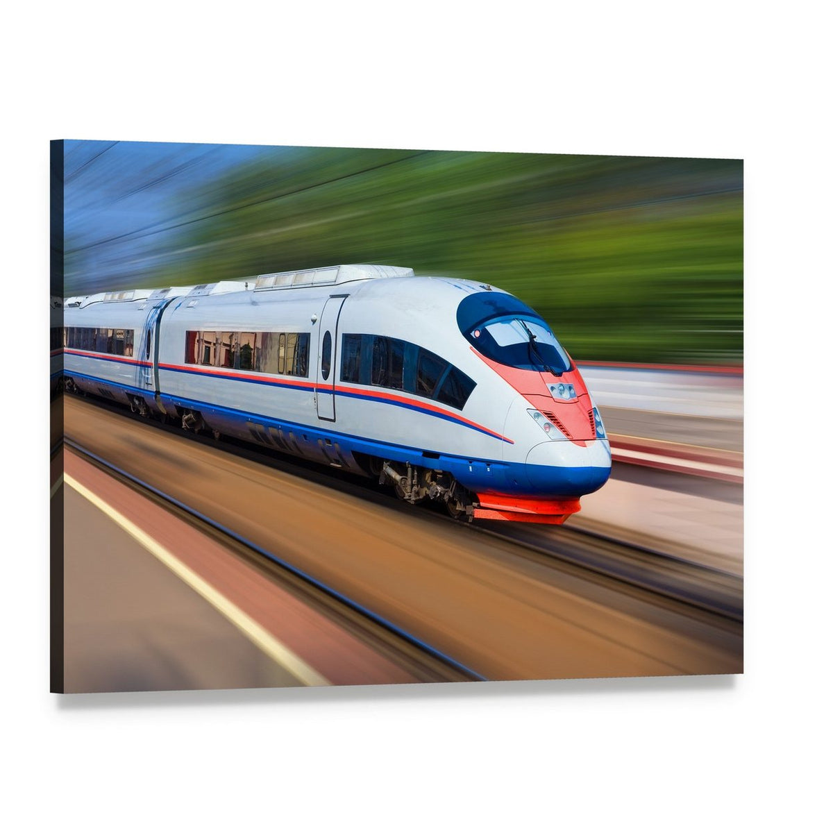 High Speed Train Canvas Wall Art, single panel gallery wrapped canvas, angled product view