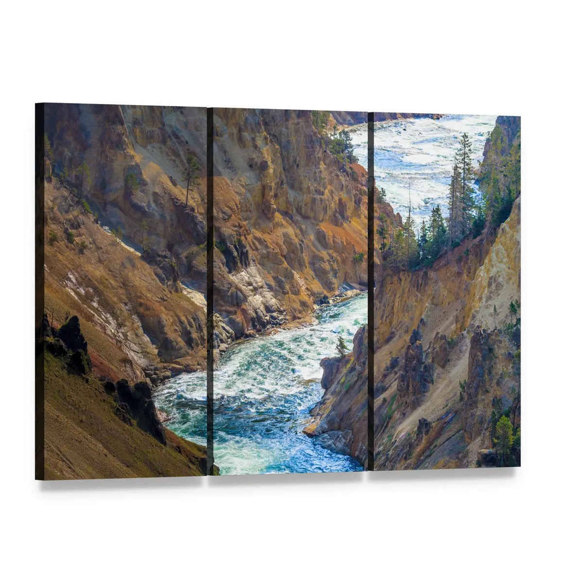 Grand Canyon of the Yellowstone Canvas Wall Art, 3 panel 3 Horizontal layout gallery wrapped canvas set, angled product view