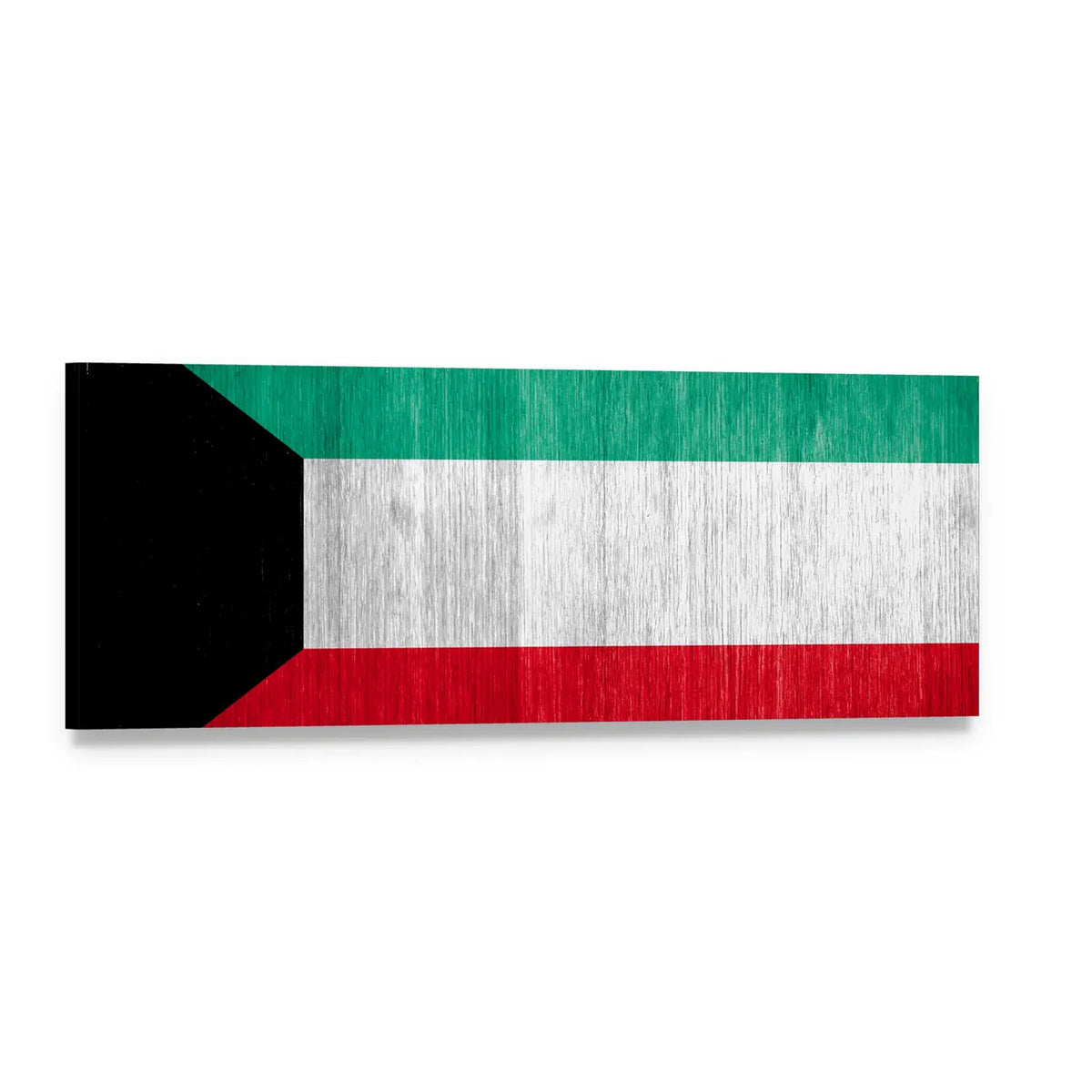 Kuwait Flag Distressed Wood Design Panoramic Canvas Wall Art, single panel gallery wrapped canvas, angled product view