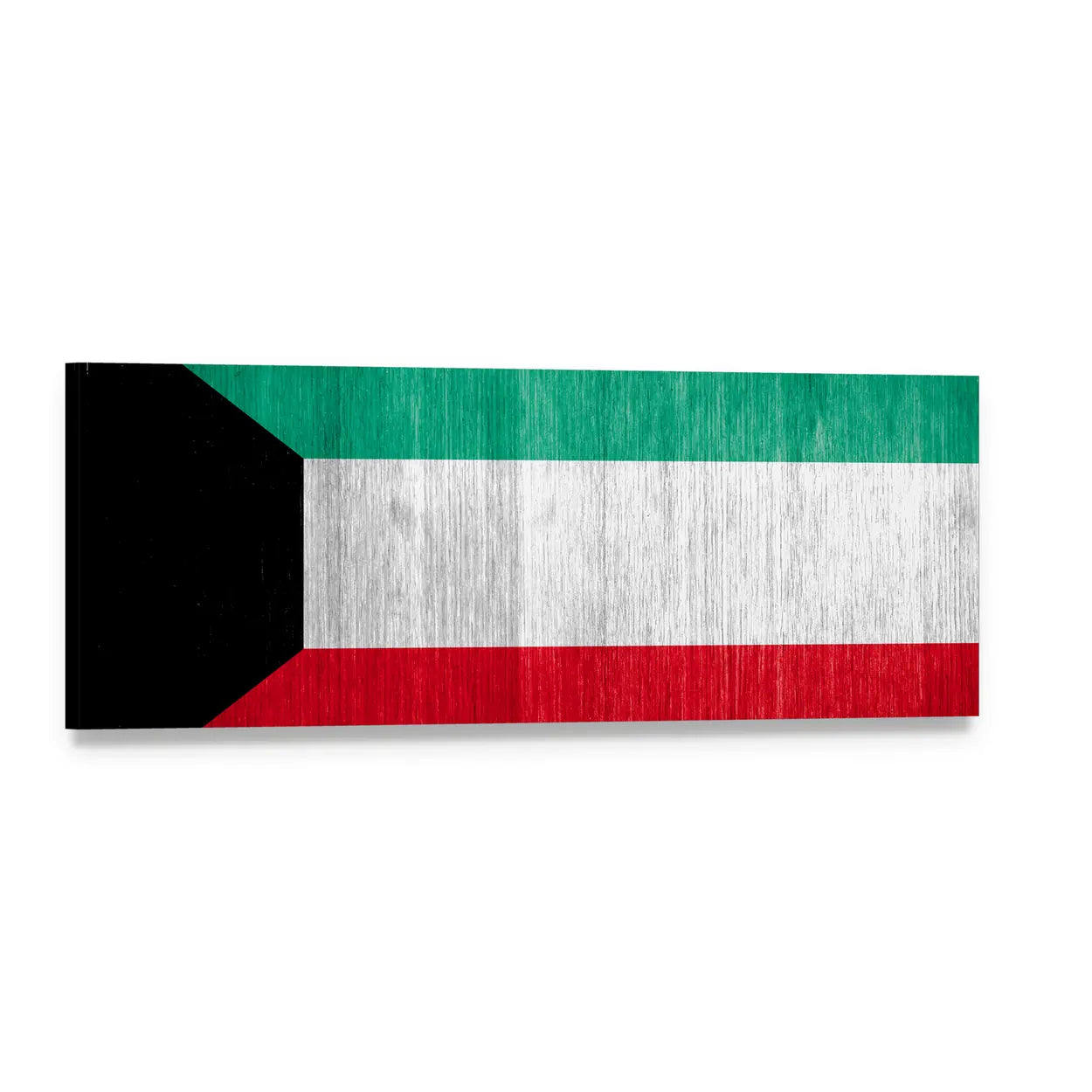 Kuwait Flag Distressed Wood Design Panoramic Canvas Wall Art, single panel gallery wrapped canvas, angled product view