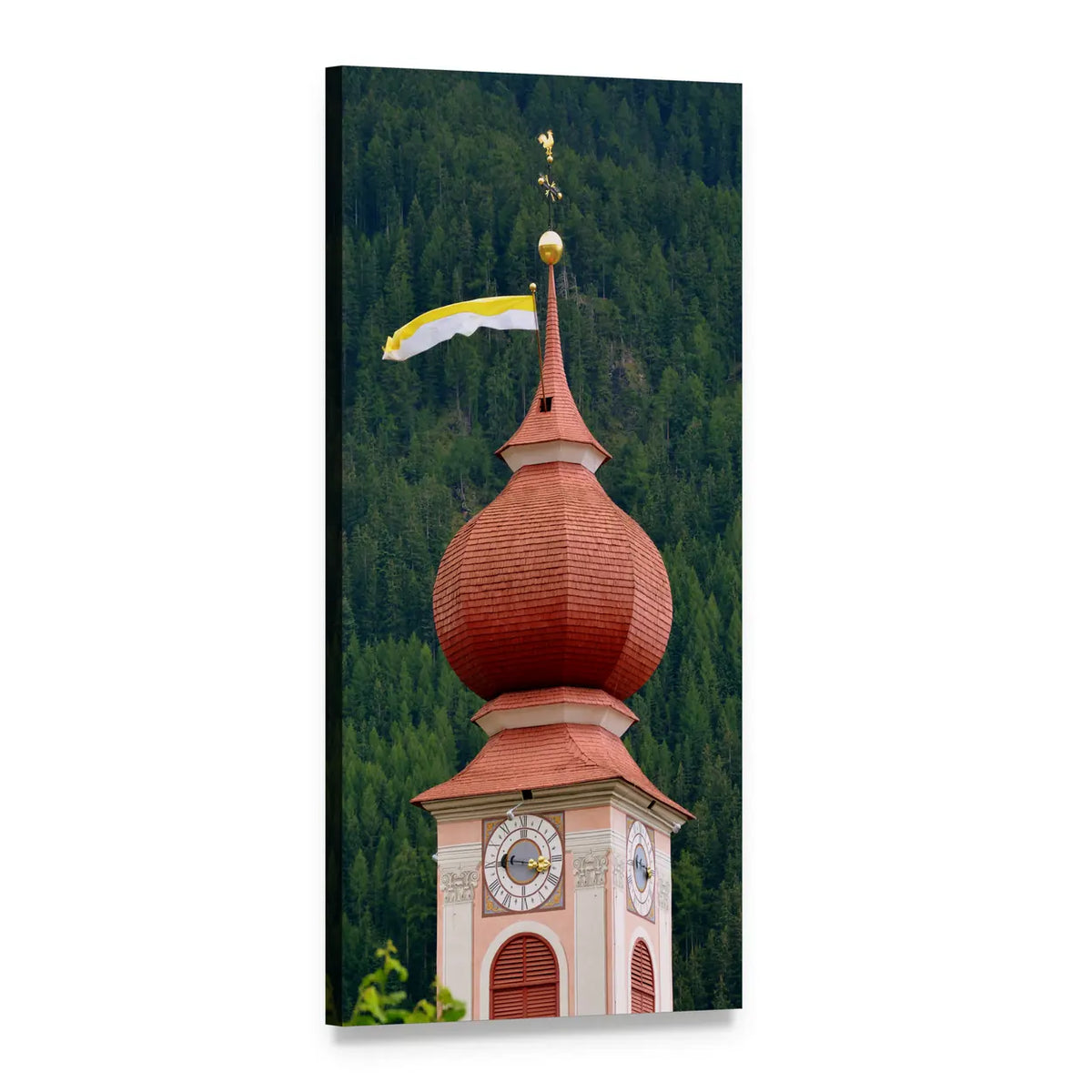 Campanile Watch Tower in Ortisei Valgardena Italy Vertical Canvas Wall Art, 1 panel 1 Vertical layout gallery wrapped canvas set, angled product view