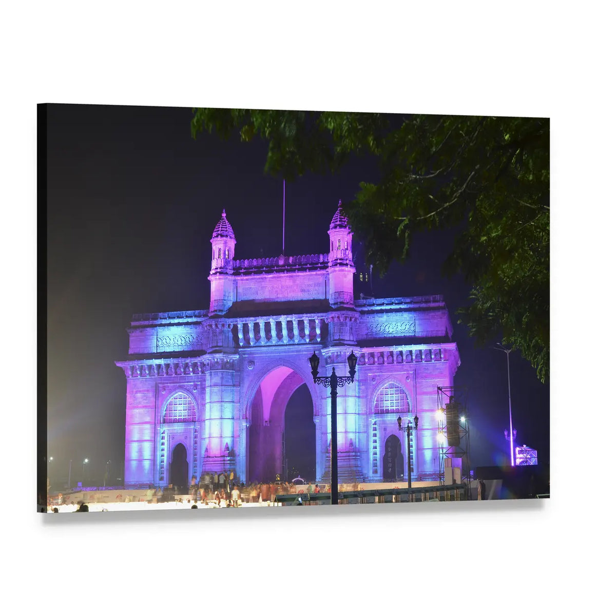 Illuminated Gateway of India Canvas Wall Art, single panel gallery wrapped canvas, angled product view