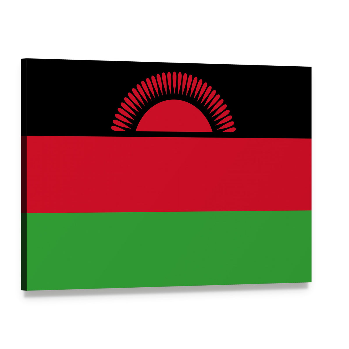 Minimalist Malawi Flag Canvas Wall Art, single panel gallery wrapped canvas, angled product view
