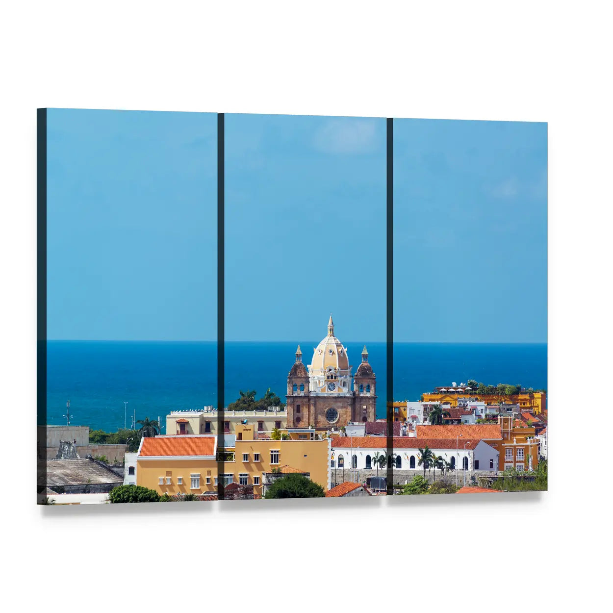 San Pedro Claver Church Canvas Wall Art, 3 panel 3 Horizontal layout gallery wrapped canvas set, angled product view