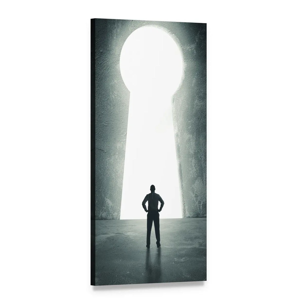 Concept of Success: Man at Keyhole Vertical Canvas Wall Art, 1 panel 1 Vertical layout gallery wrapped canvas set, angled product view
