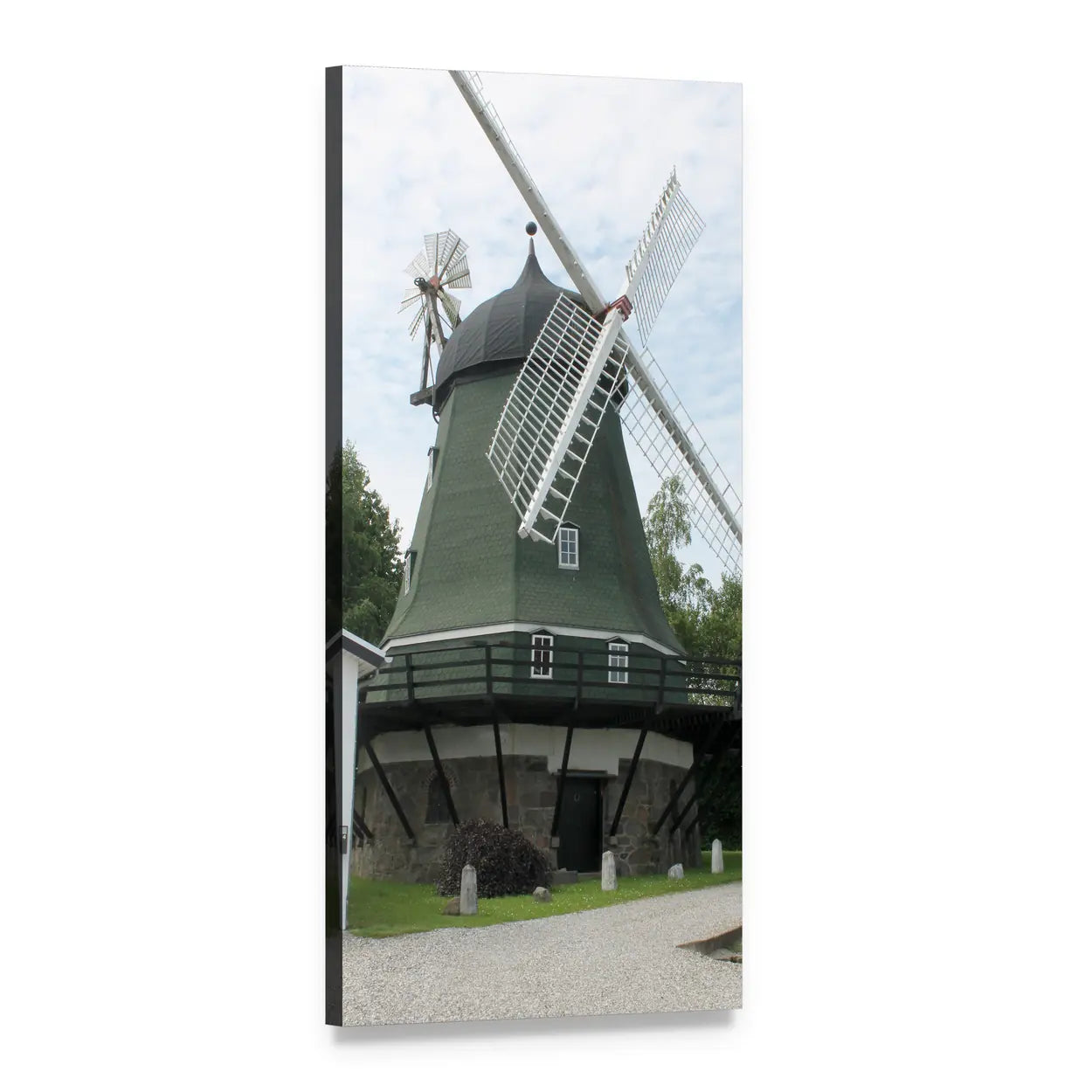 Green Octagonal Windmill in Denmark Vertical Canvas Wall Art, 1 panel 1 Vertical layout gallery wrapped canvas set, angled product view