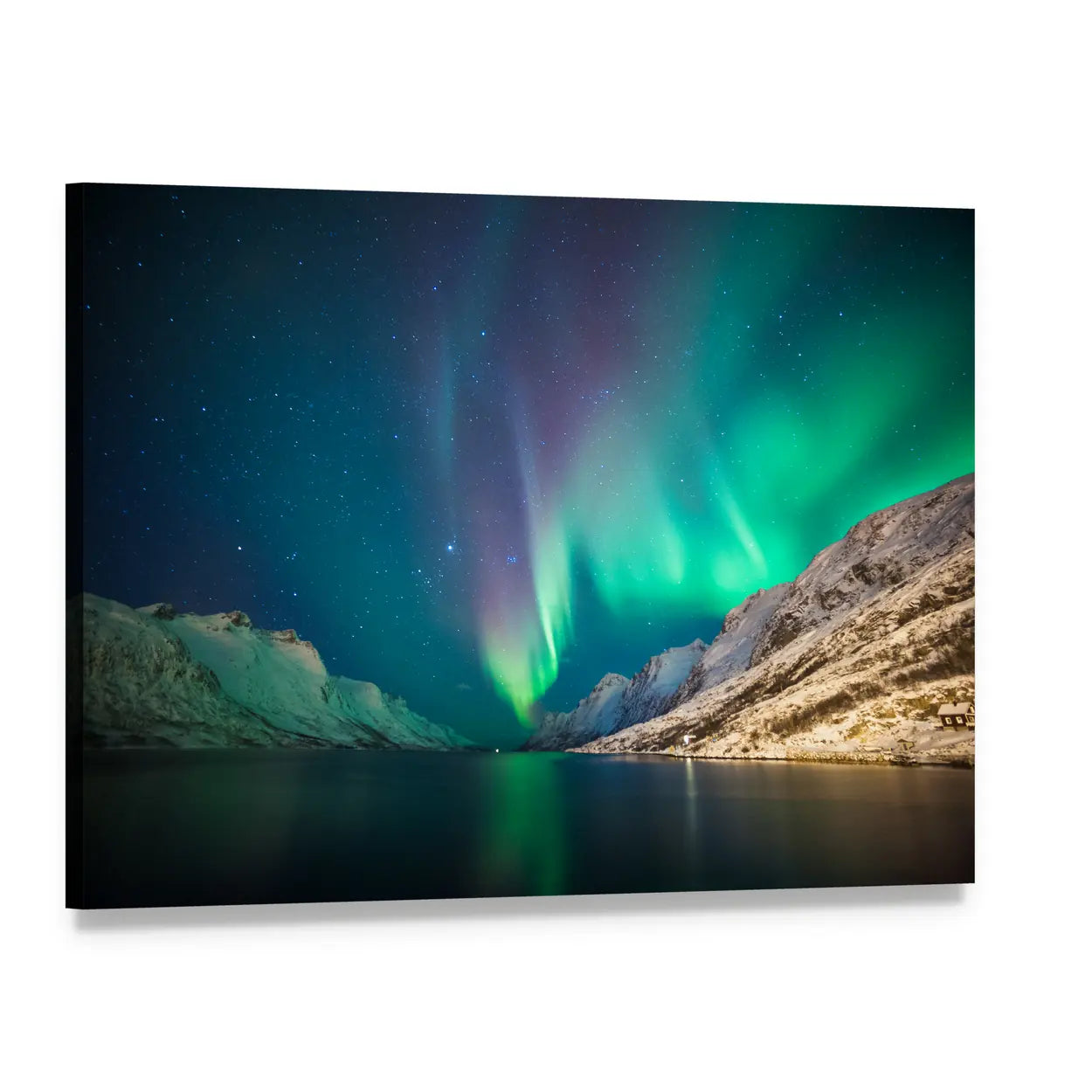 Northern Lights Over Ersfjordbotn Canvas Wall Art, single panel gallery wrapped canvas, angled product view