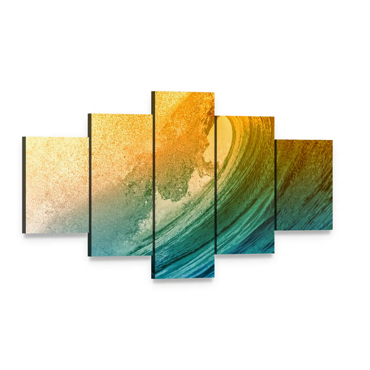 Ocean Wave at Morning Canvas Wall Art, 5 panel 5 Star layout gallery wrapped canvas set, angled product view