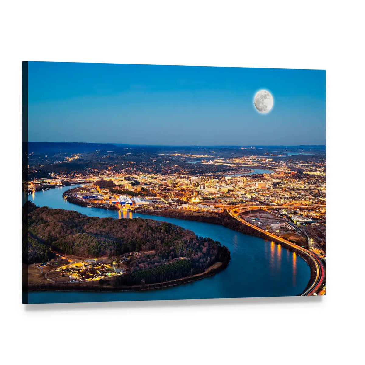 Chattanooga Downtown at Night Canvas Wall Art, single panel gallery wrapped canvas, angled product view