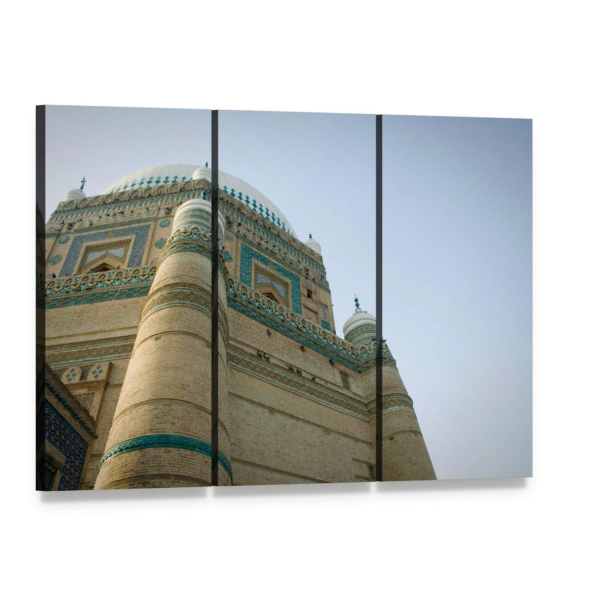 Sufi Saint Shrine in Bahawalpur Canvas Wall Art, 3 panel 3 Horizontal layout gallery wrapped canvas set, angled product view