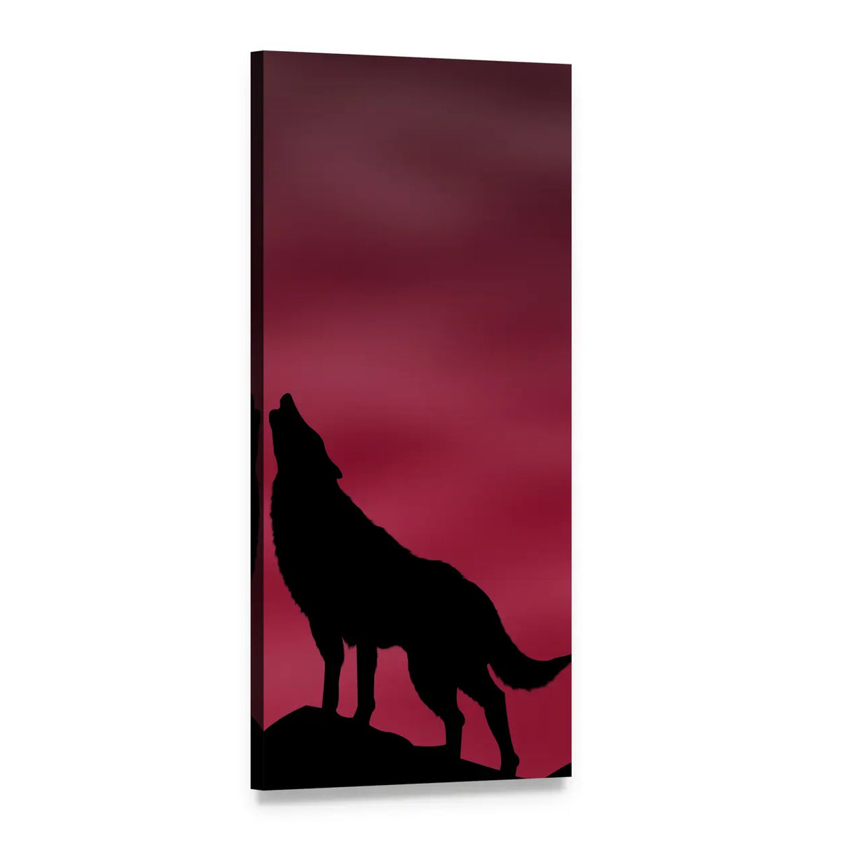 Howling Wolf Silhouette at Moon Vertical Canvas Wall Art, 1 panel 1 Vertical layout gallery wrapped canvas set, angled product view