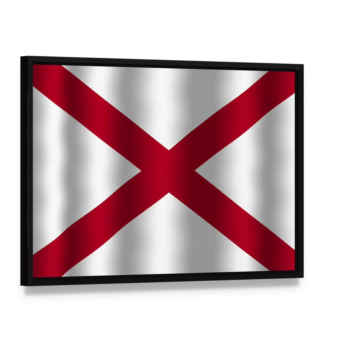 Waving Alabama State Flag Canvas Wall Art, framed canvas in a black floater frame, angled product view