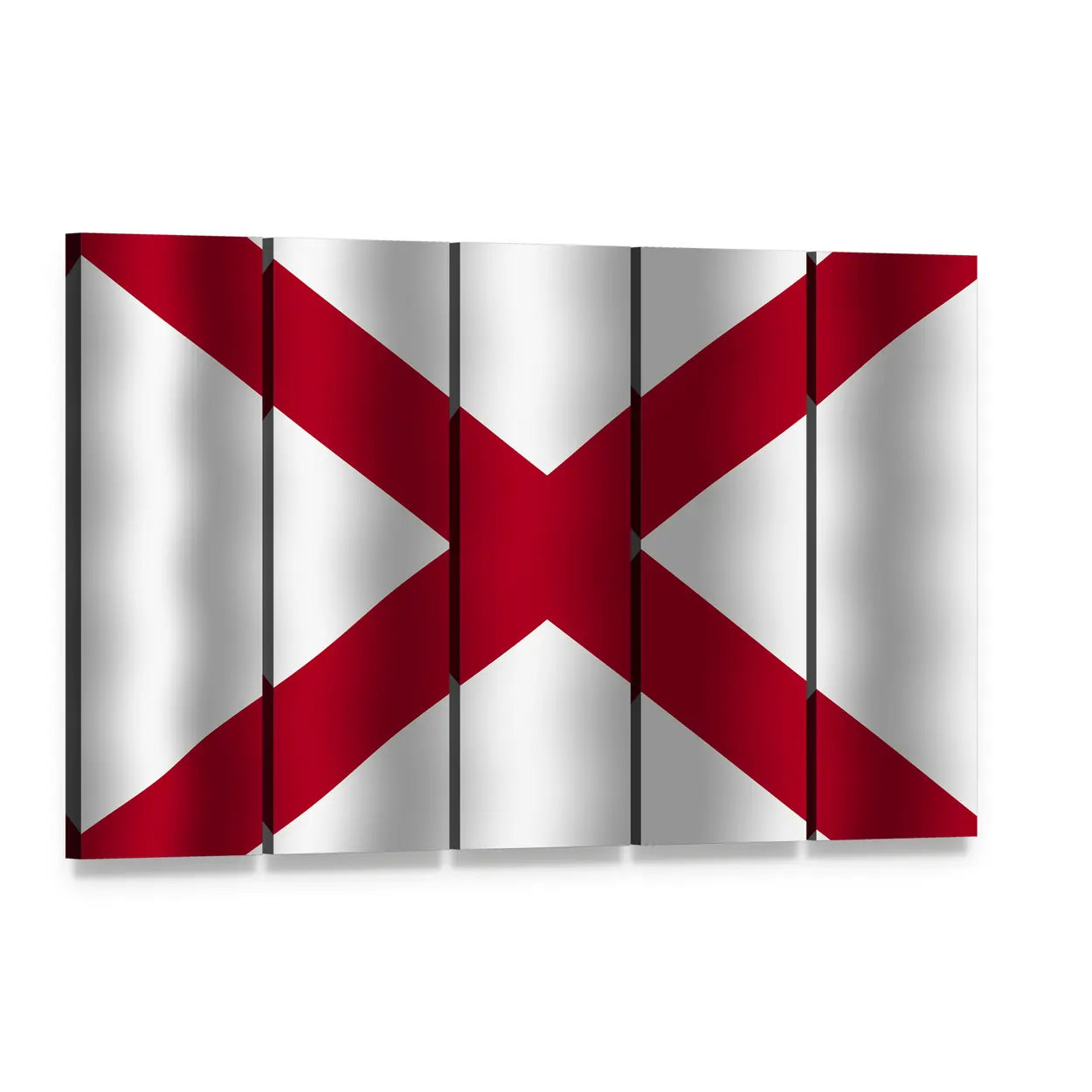 Waving Alabama State Flag Canvas Wall Art, 5 panel 5 Horizontal layout gallery wrapped canvas set, angled product view