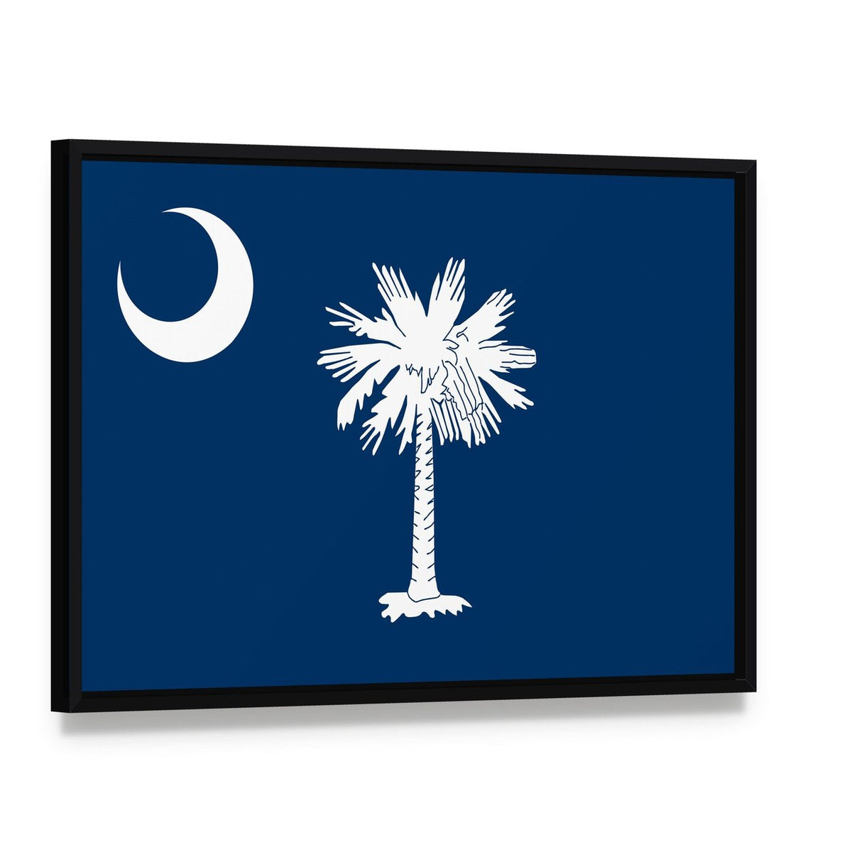 South Carolina State Flag Canvas Wall Art, framed canvas in a black floater frame, angled product view