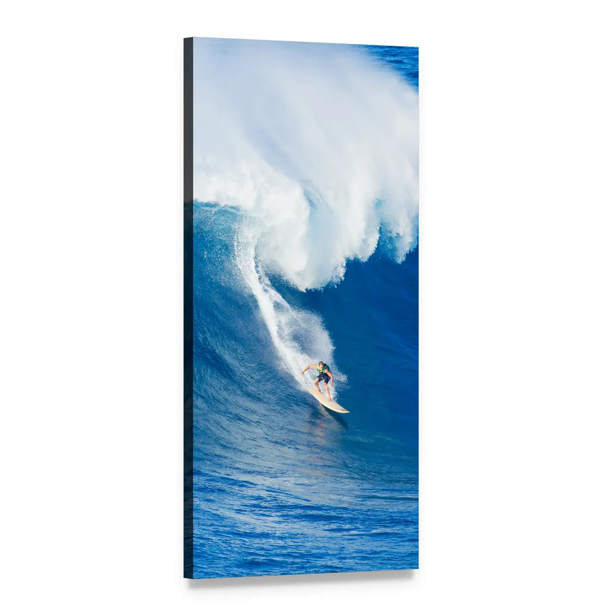 Surfer Riding Giant Curling Wave Vertical Canvas Wall Art, 1 panel 1 Vertical layout gallery wrapped canvas set, angled product view