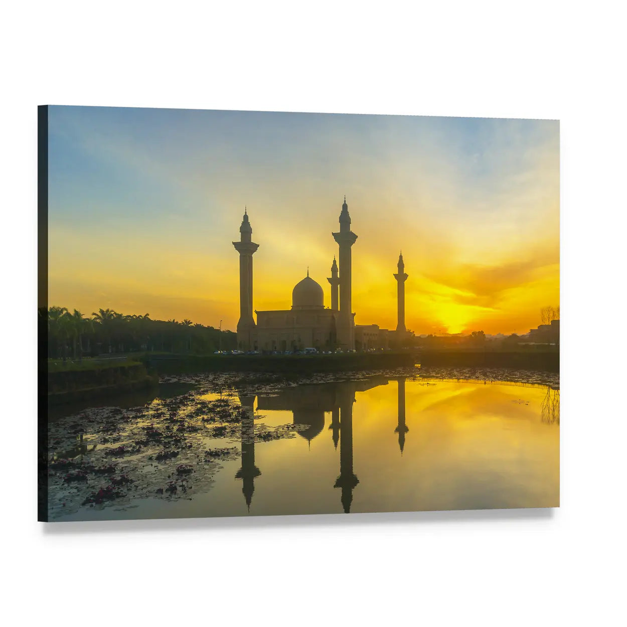Tengku Ampuan Jemaah Mosque Sunset Reflection Canvas Wall Art, single panel gallery wrapped canvas, angled product view