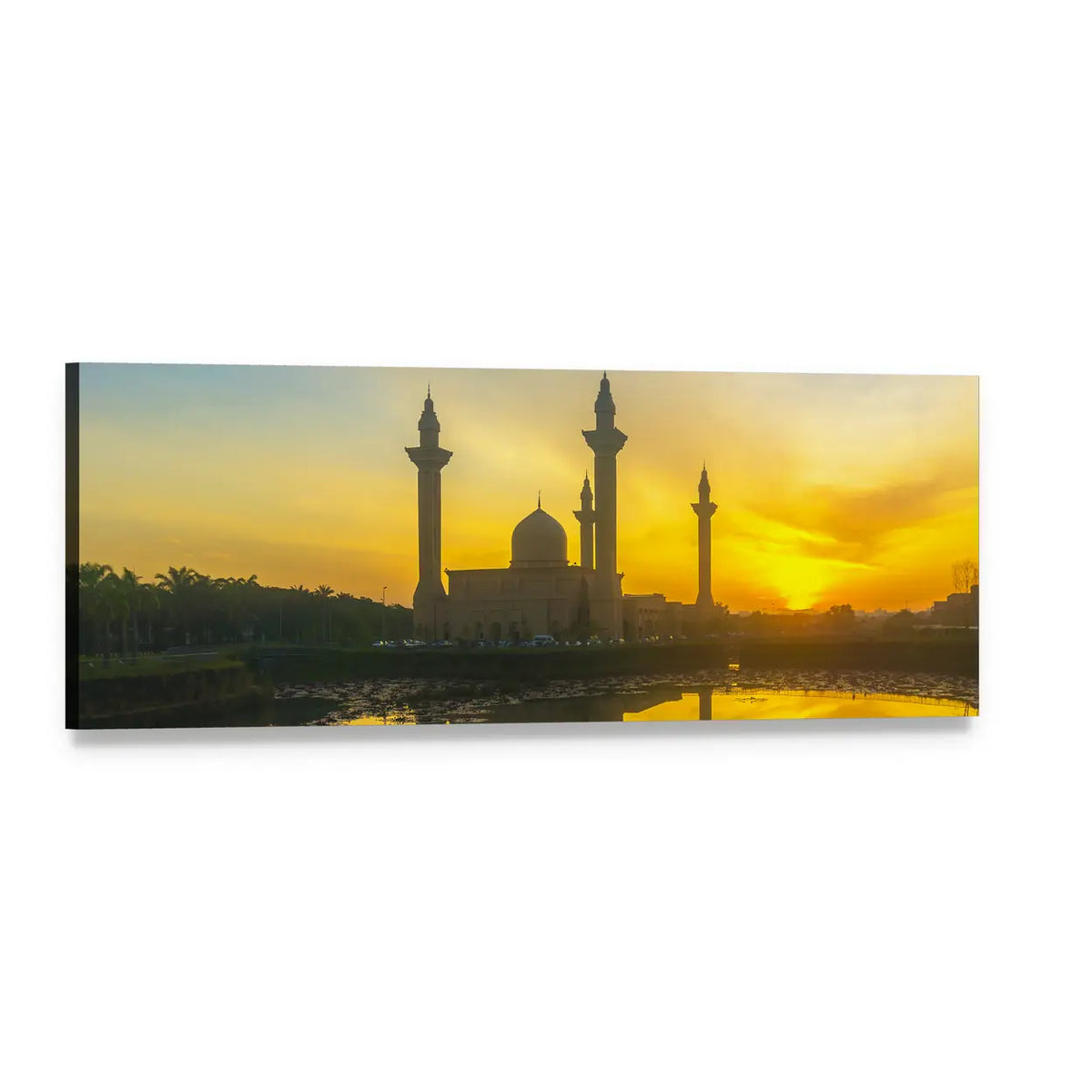 Tengku Ampuan Jemaah Mosque at Sunset Panoramic Canvas Wall Art, single panel gallery wrapped canvas, angled product view