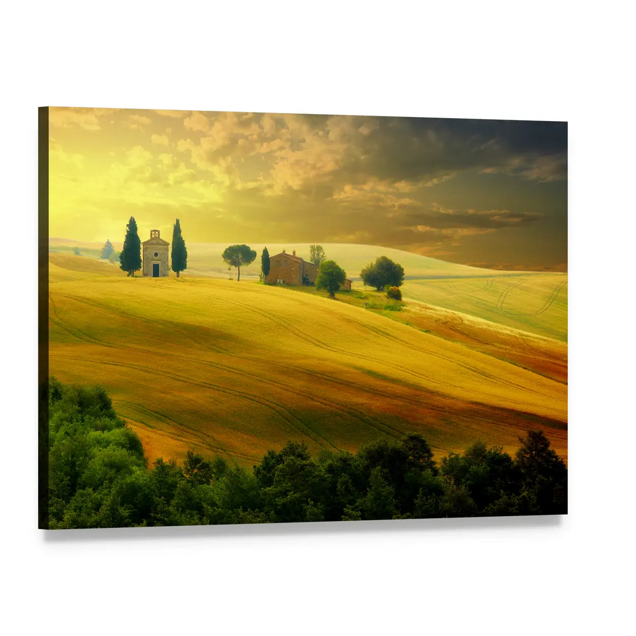 Tuscany at Sunset Canvas Wall Art, single panel gallery wrapped canvas, angled product view