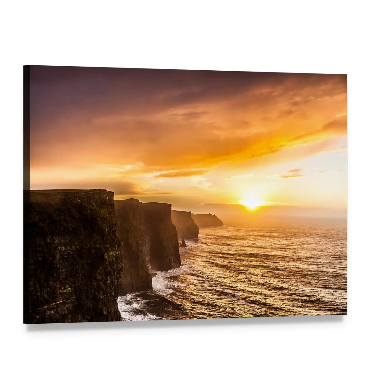 Moher Cliffs at Sunset Canvas Wall Art, single panel gallery wrapped canvas, angled product view