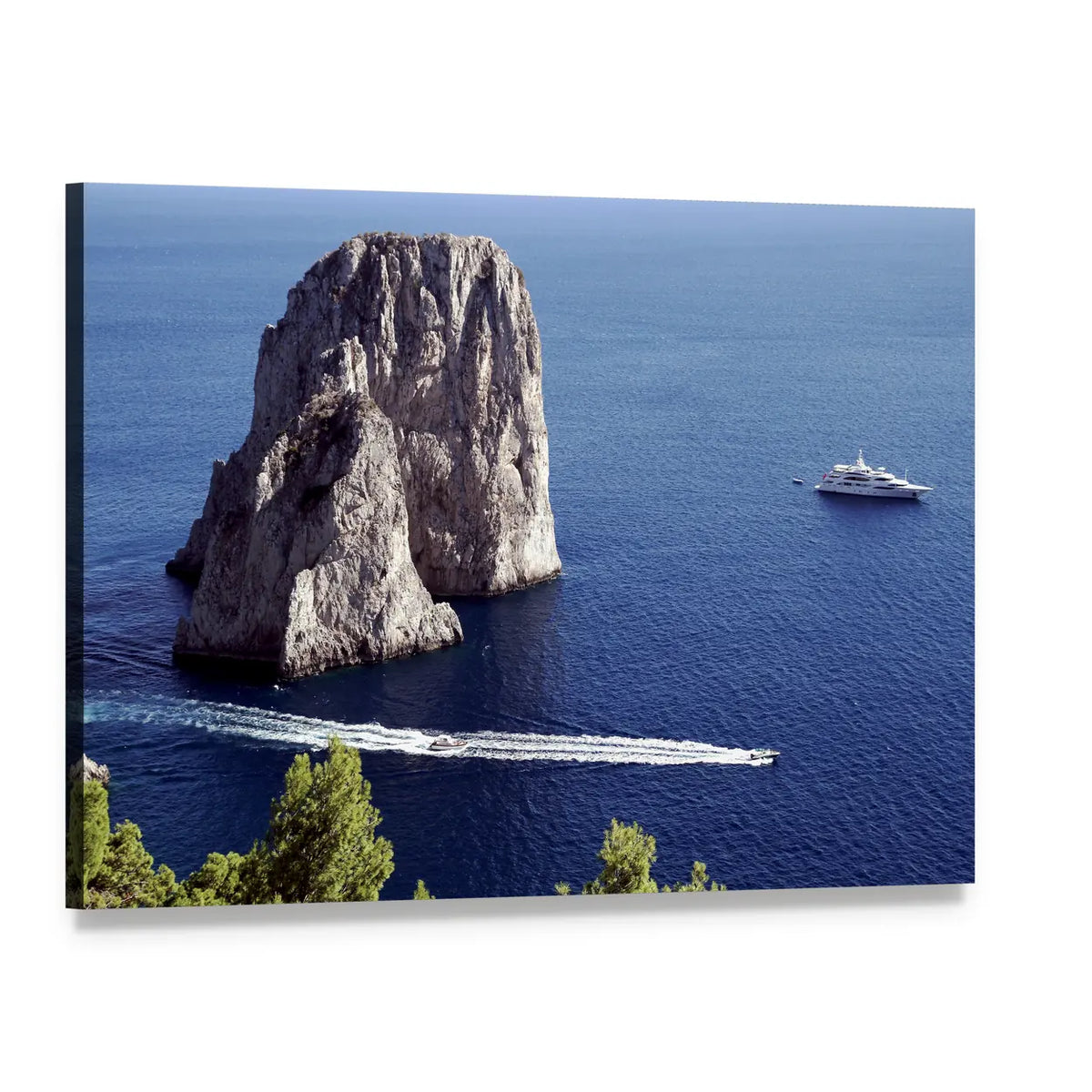 Yacht Sailing by Il Faraglioni Rock Spires Canvas Wall Art, single panel gallery wrapped canvas, angled product view