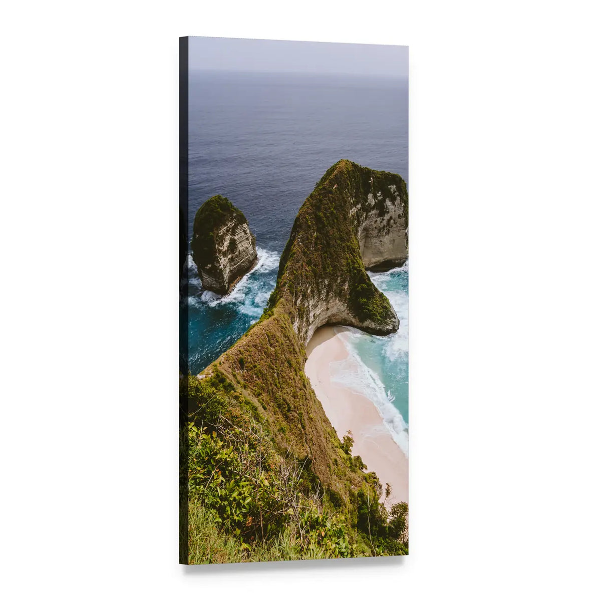 Cliffside Beach and Turquoise Ocean Vertical Canvas Wall Art, 1 panel 1 Vertical layout gallery wrapped canvas set, angled product view