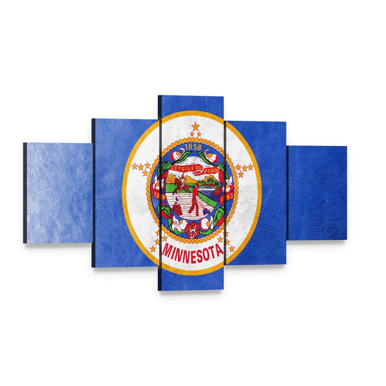 Vintage Minnesota State Flag Canvas Wall Art, 5 panel 5 Star layout gallery wrapped canvas set, angled product view