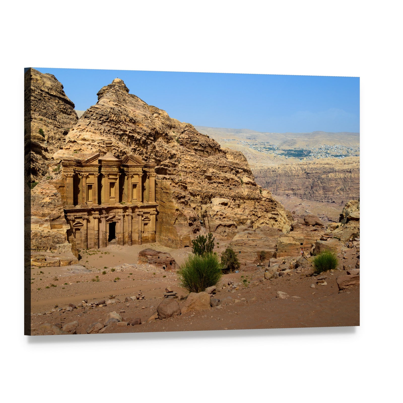 Monastery at Petra, Jordan Canvas Wall Art, single panel gallery wrapped canvas, angled product view