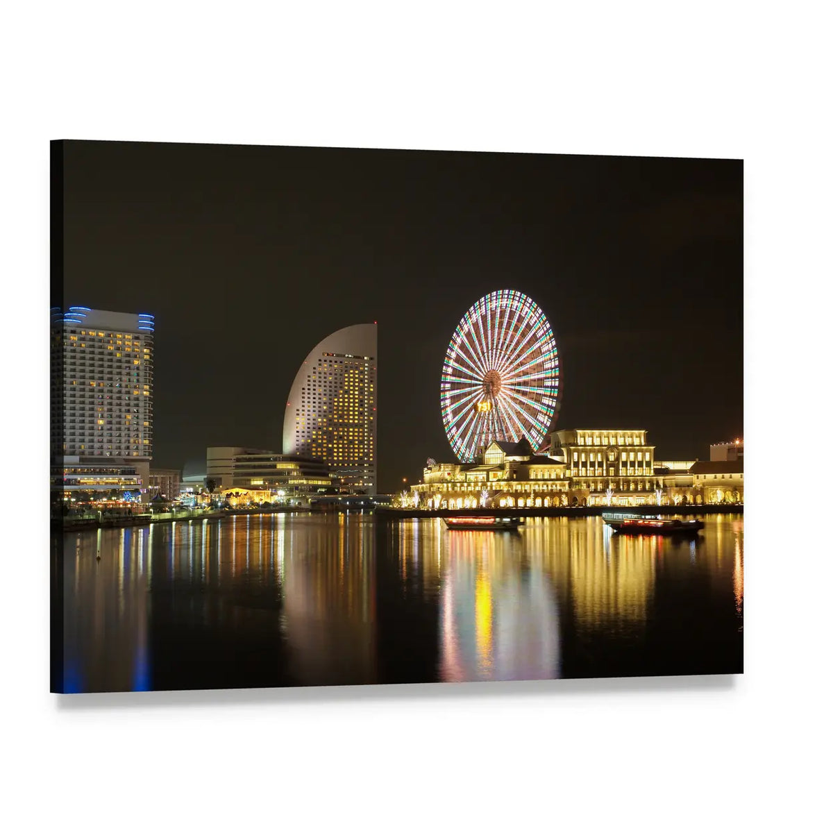 Yokohama Minato Mirai Night Skyline Canvas Wall Art, single panel gallery wrapped canvas, angled product view
