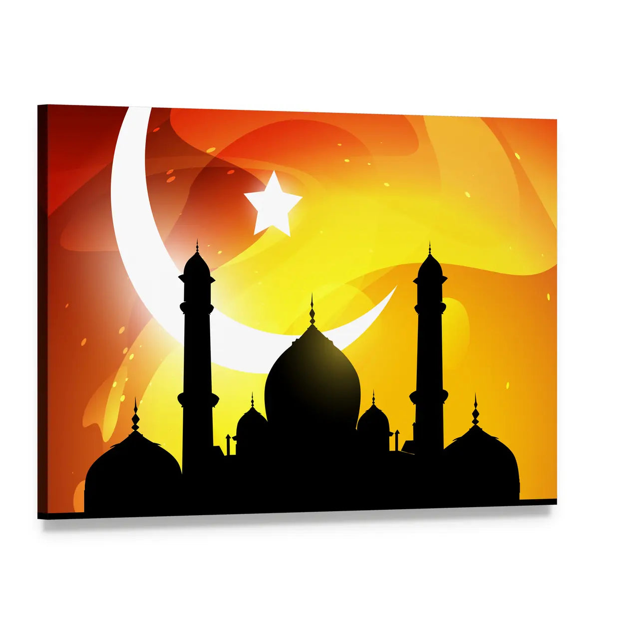 Glowing Ramadan Mosque Silhouette Canvas Wall Art, single panel gallery wrapped canvas, angled product view