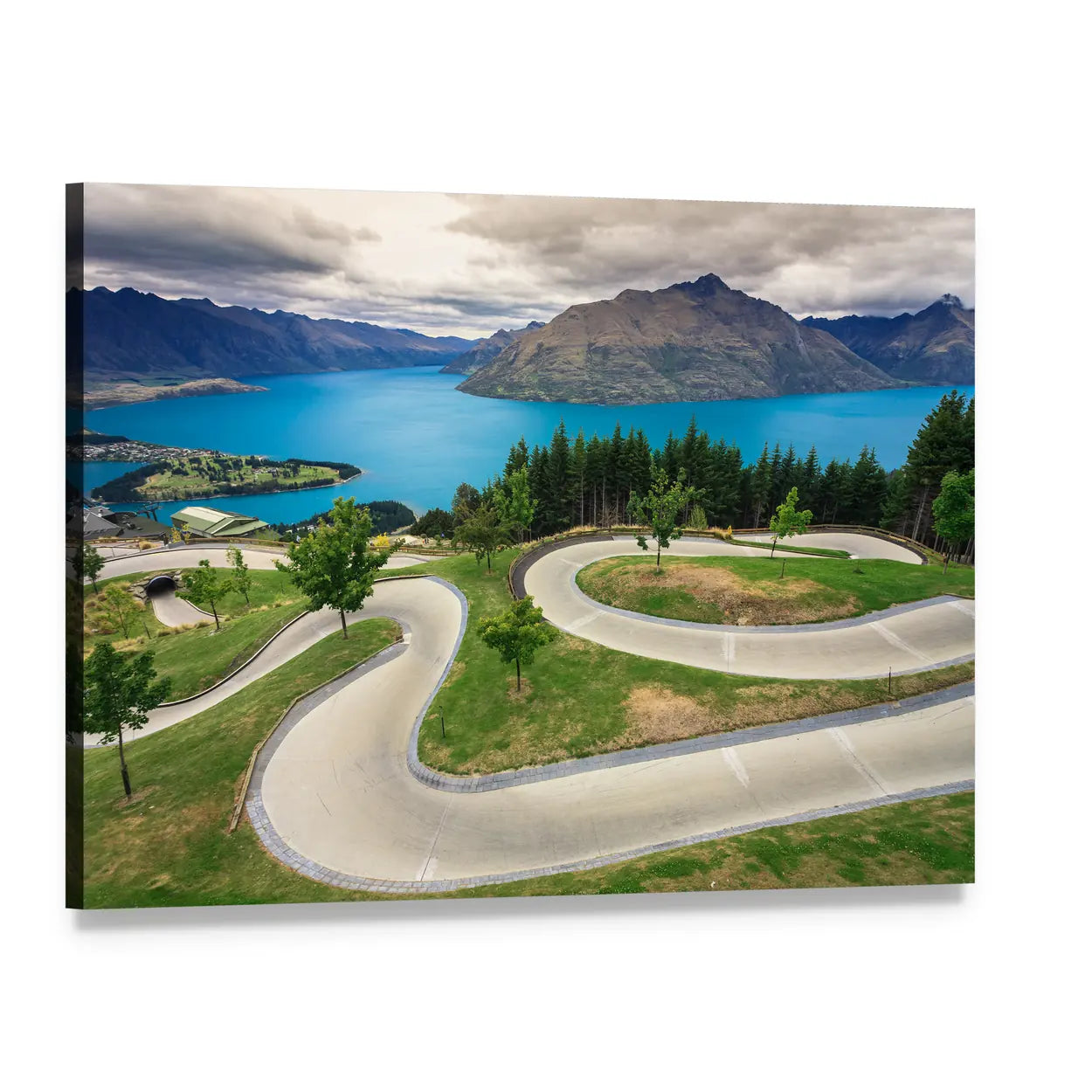 Queenstown Skyline Luge Over Lake Wakatipu Canvas Wall Art, single panel gallery wrapped canvas, angled product view