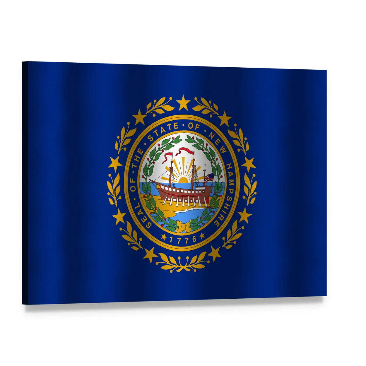 Waving New Hampshire State Flag Canvas Wall Art, single panel gallery wrapped canvas, angled product view