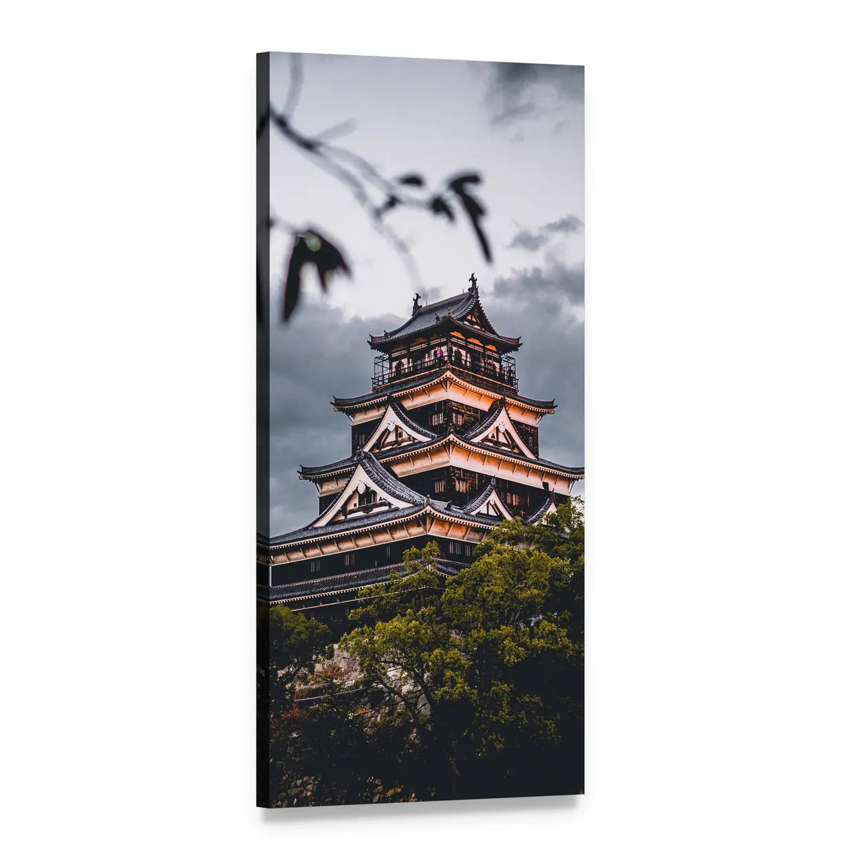 Japanese Museum Castle at Dusk Vertical Canvas Wall Art, 1 panel 1 Vertical layout gallery wrapped canvas set, angled product view