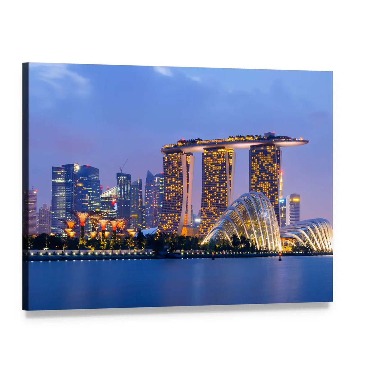 Singapore Skyline at Dusk Canvas Wall Art, single panel gallery wrapped canvas, angled product view