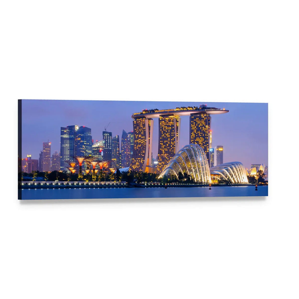 Singapore Skyline with Marina Bay Sands Panoramic Canvas Wall Art, single panel gallery wrapped canvas, angled product view