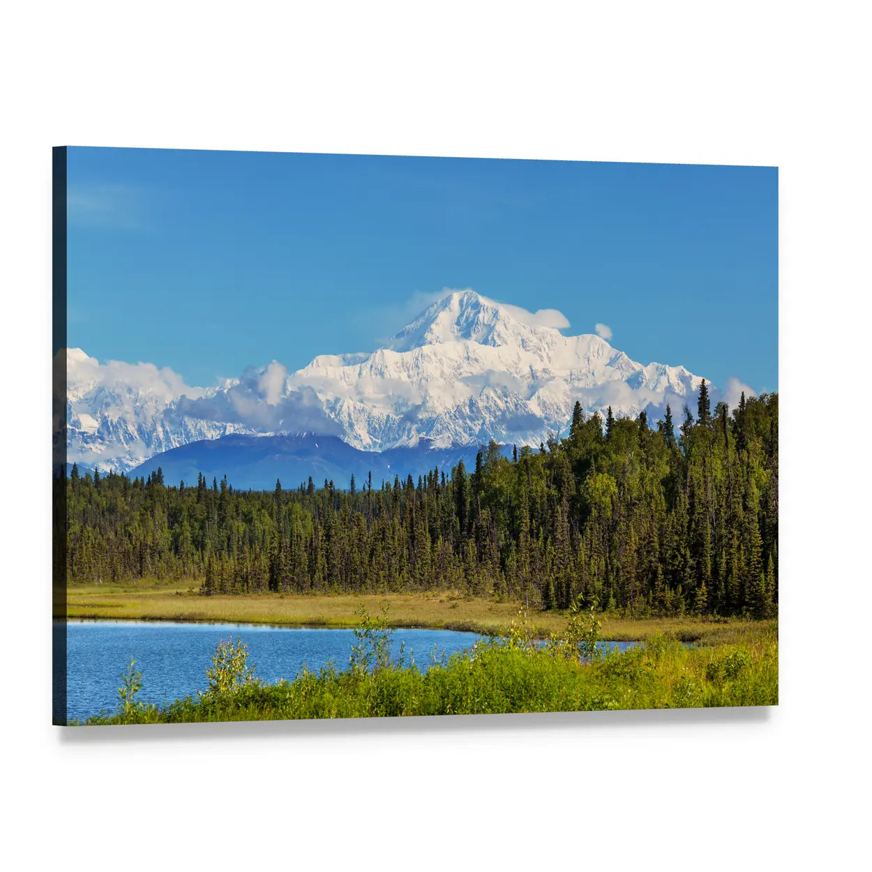 Sunny View of Mckinley Peak Canvas Wall Art, single panel gallery wrapped canvas, angled product view