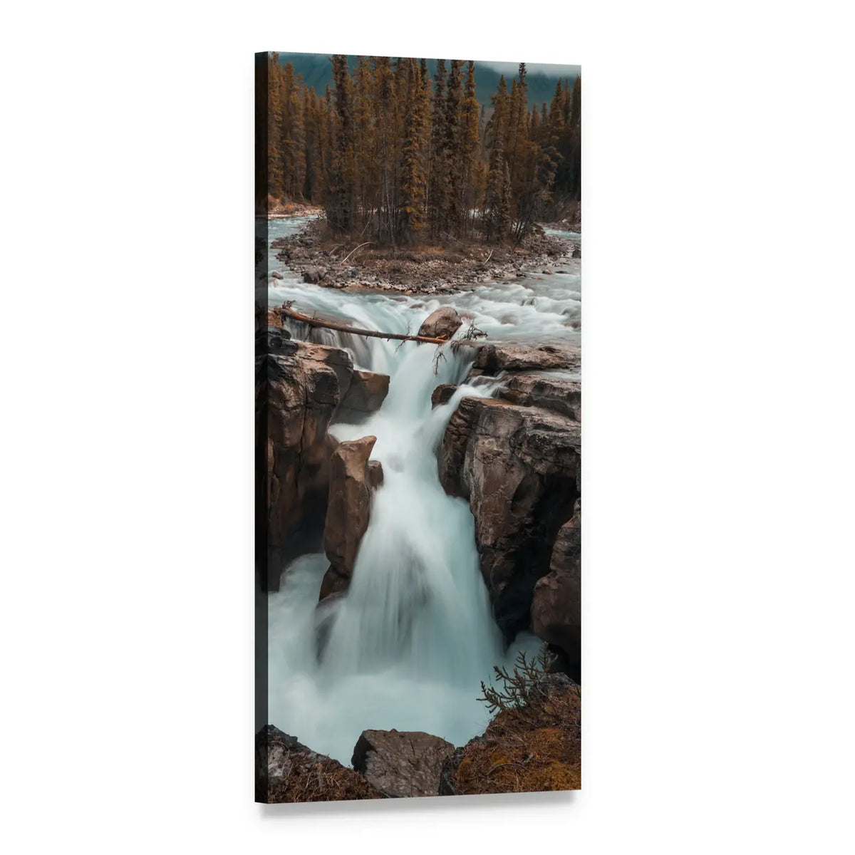 River Lake in Forest Vertical Canvas Wall Art, 1 panel 1 Vertical layout gallery wrapped canvas set, angled product view