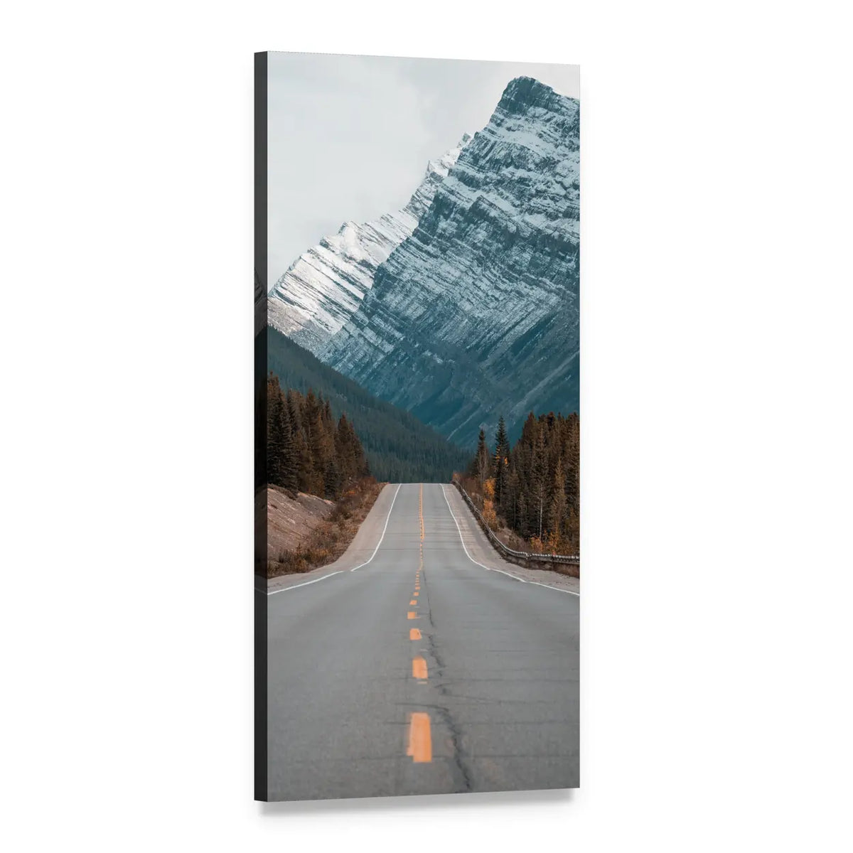 Paved Mountain Road Through Pines Vertical Canvas Wall Art, 1 panel 1 Vertical layout gallery wrapped canvas set, angled product view
