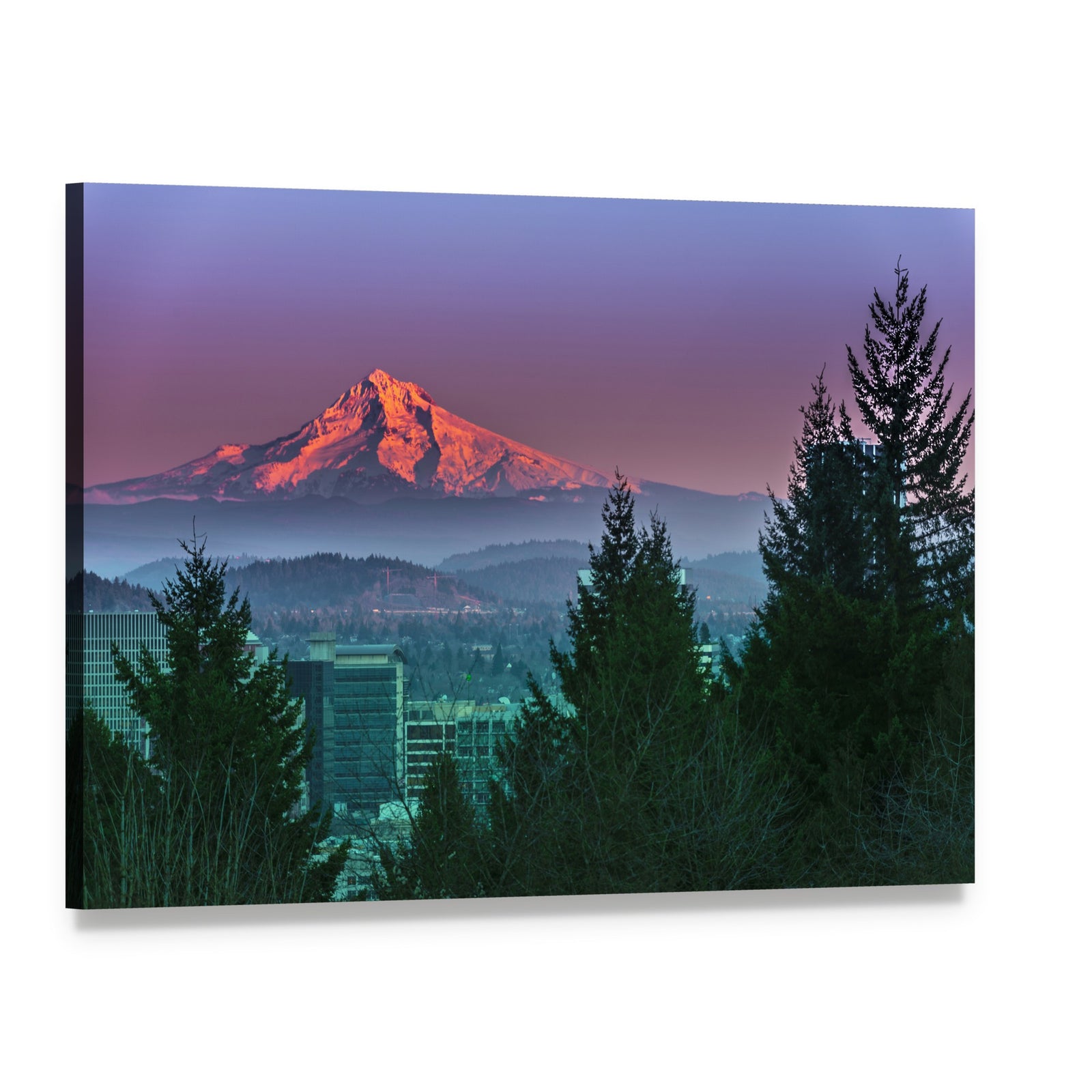 Mt Hood at Sunset Canvas Wall Art, single panel gallery wrapped canvas, angled product view