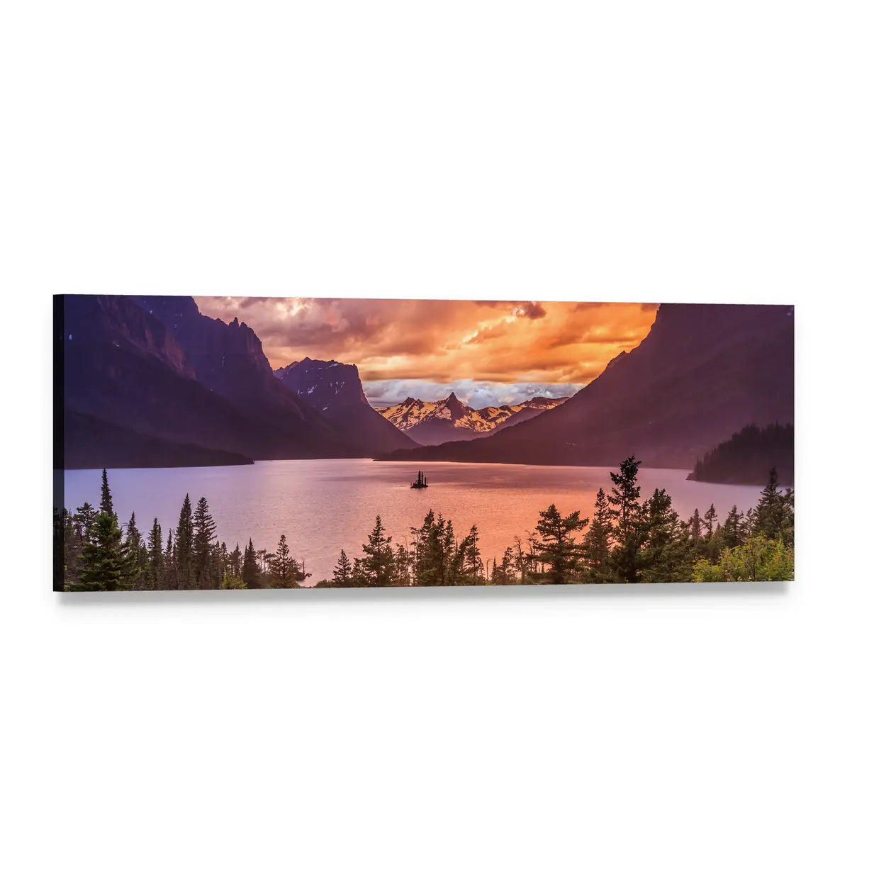 Sunset Over Wild Goose Island Panoramic Canvas Wall Art, single panel gallery wrapped canvas, angled product view