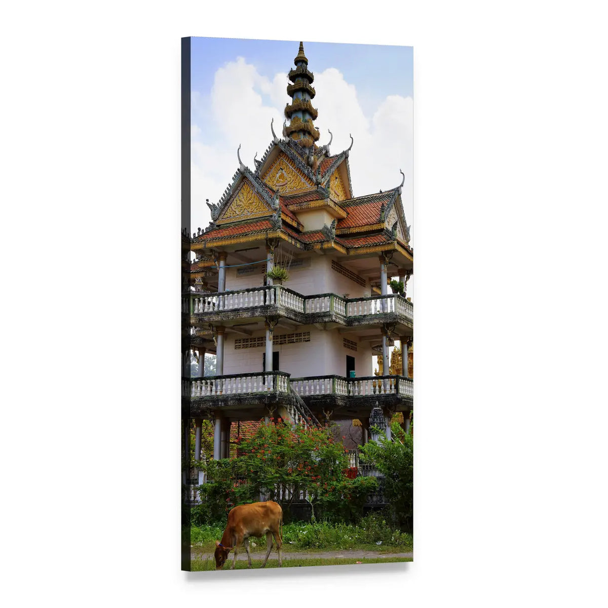 Buddhist Temple in China Vertical Canvas Wall Art, 1 panel 1 Vertical layout gallery wrapped canvas set, angled product view