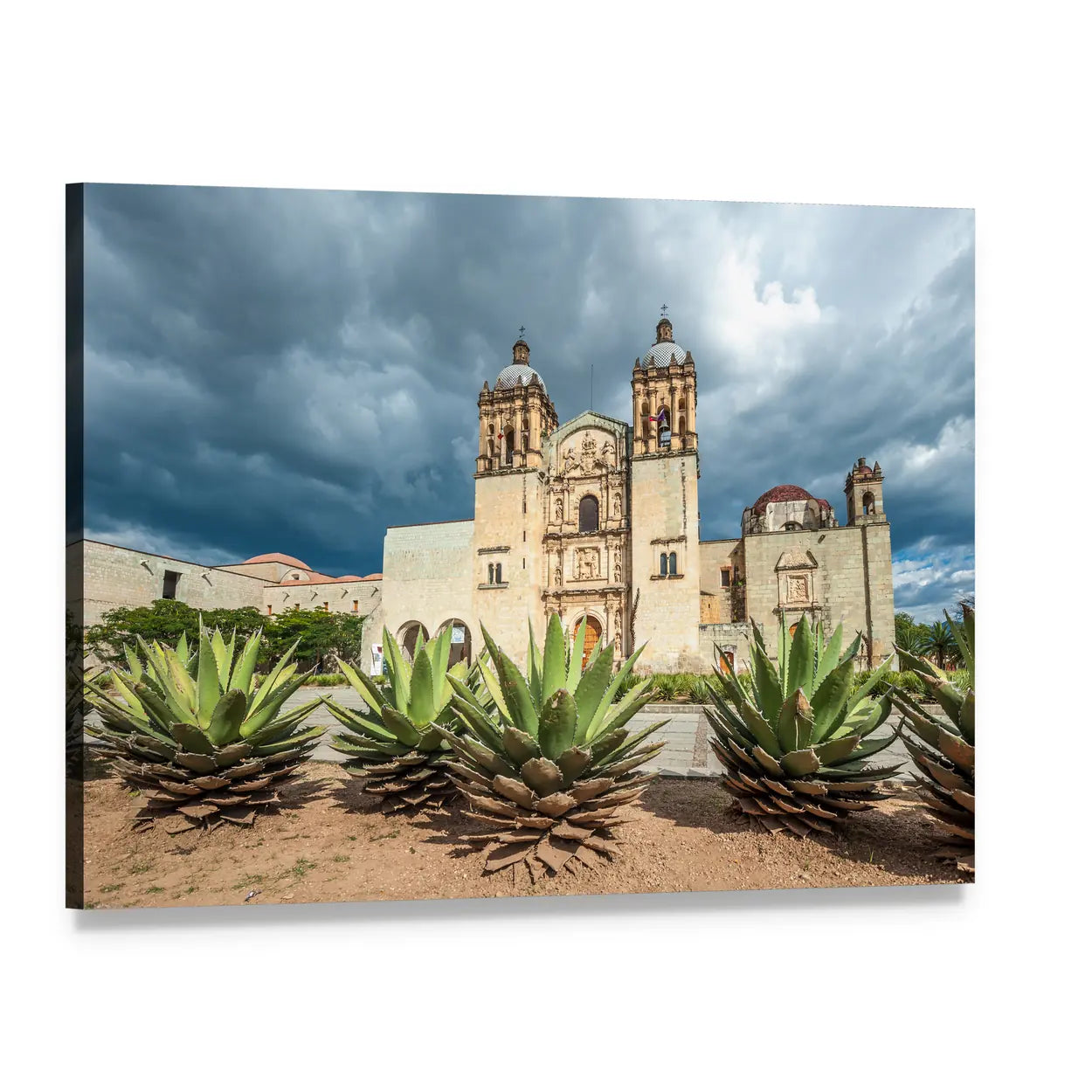 Santo Domingo Church Facade with Agave Canvas Wall Art, single panel gallery wrapped canvas, angled product view