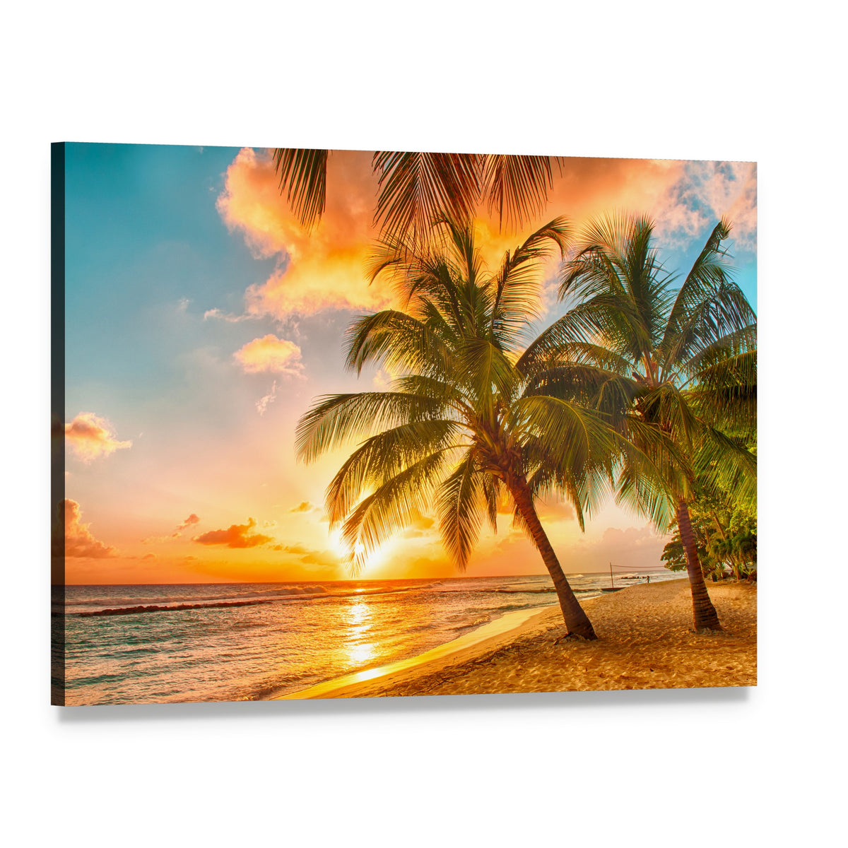 Sunset Beach in Barbados Canvas Wall Art, single panel gallery wrapped canvas, angled product view