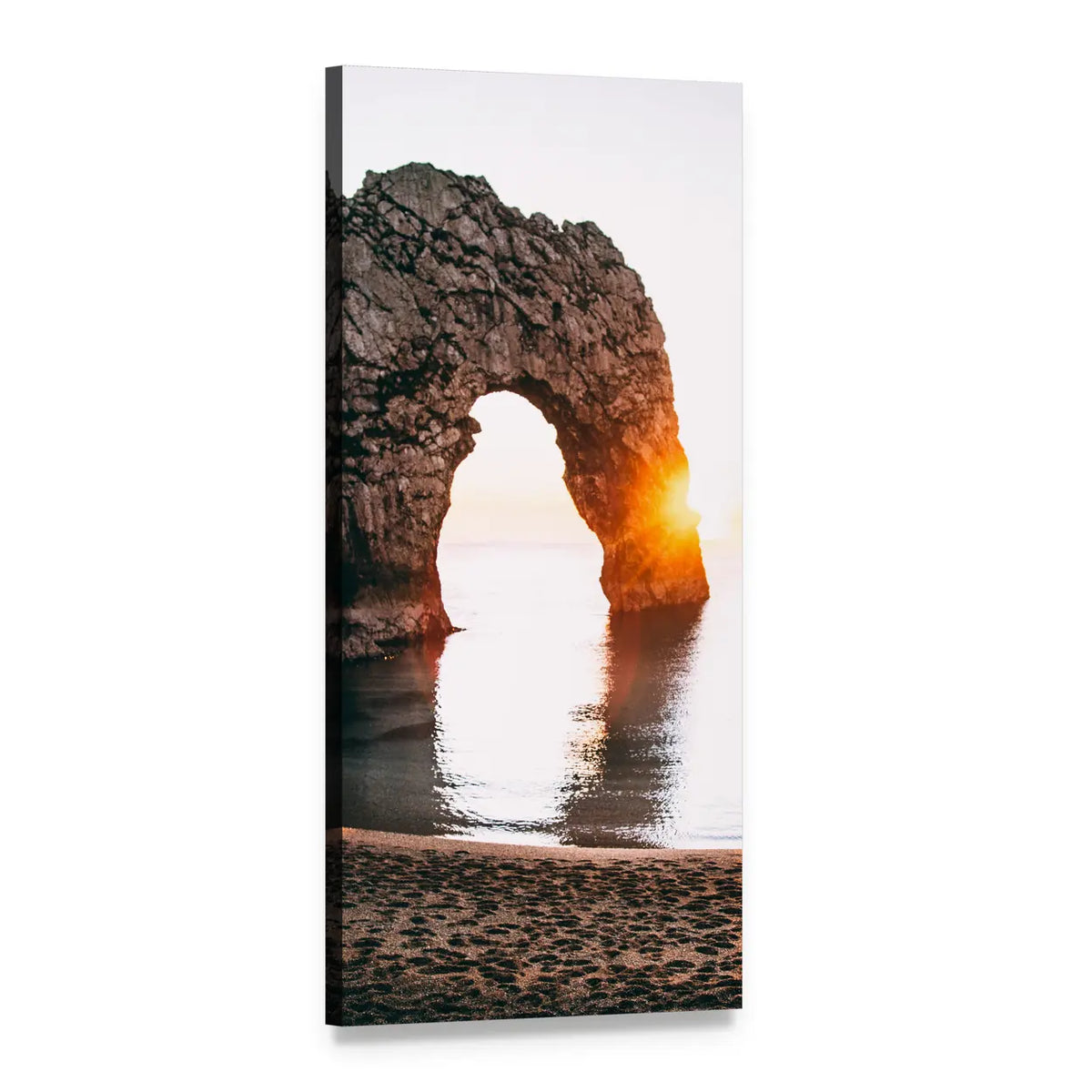 Sunlit Rock Arch at Sunset Vertical Canvas Wall Art, 1 panel 1 Vertical layout gallery wrapped canvas set, angled product view