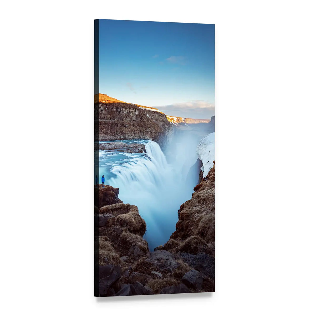 Dangerous Waterfall with Lone Figure Vertical Canvas Wall Art, 1 panel 1 Vertical layout gallery wrapped canvas set, angled product view