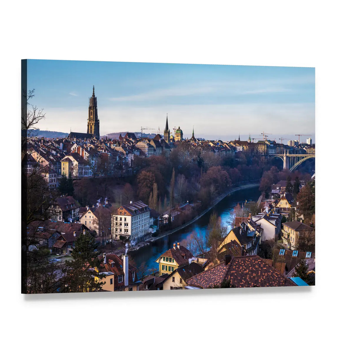 Bern Old City Skyline Canvas Wall Art, single panel gallery wrapped canvas, angled product view