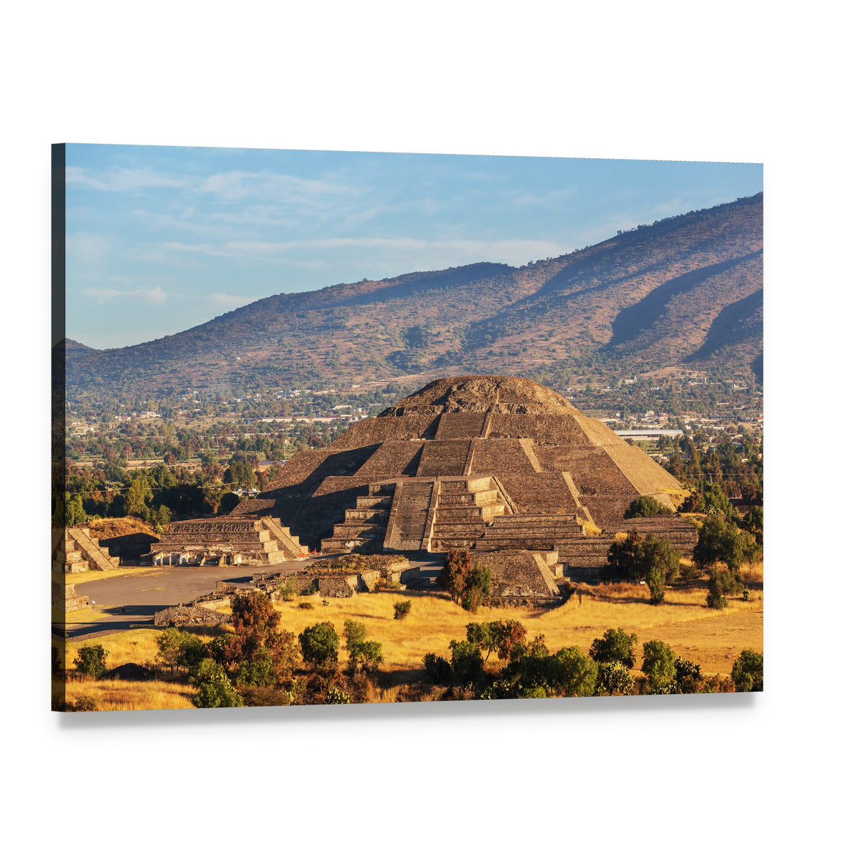 Pyramid of the Sun, Teotihuacan Canvas Wall Art, single panel gallery wrapped canvas, angled product view
